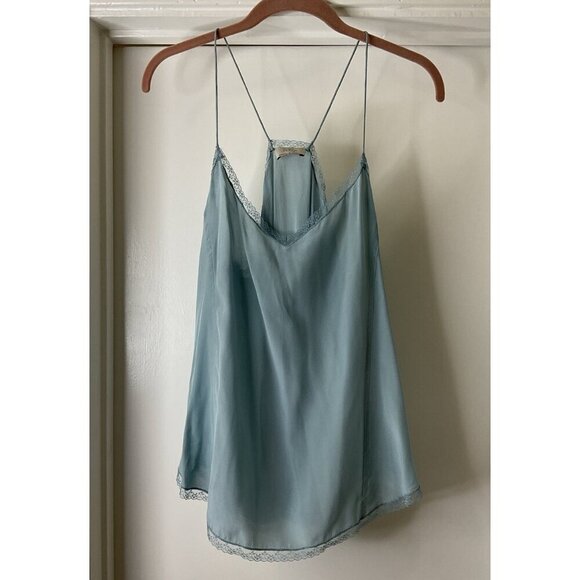 Wrap London 100% Silk Delicate Cornflower Blue Lace Trim Camisole Size US 14 - Picture 1 of 7